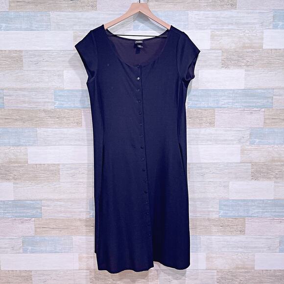 EILEEN FISHER Jersey Button Down Shirtdress Black Cap Sleeve Womens Medium - Picture 1 of 6